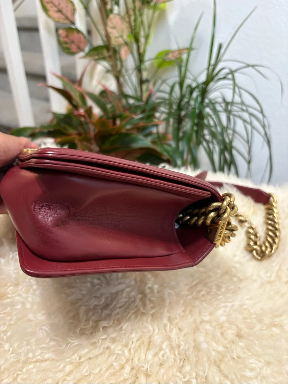 Chanel Boy Burgundy Quilted Lambskin Leather New Medium